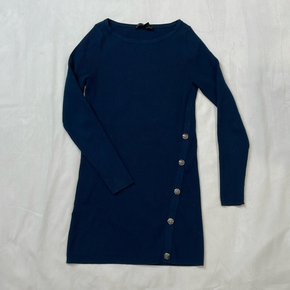 White House Black Market Sweater Womens M Navy Blue Ribbed Knit Tunic Size M | 6